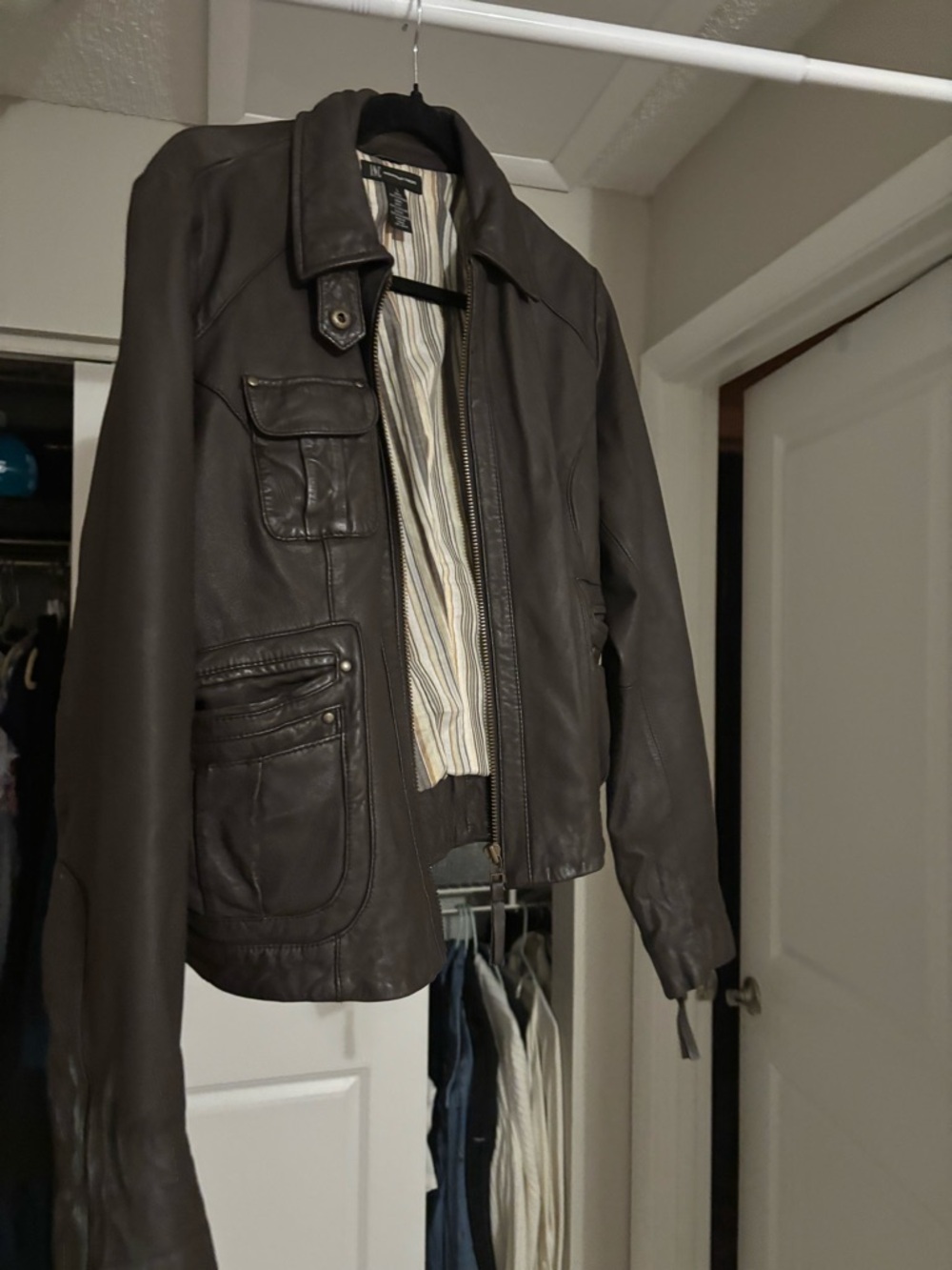 INC Woman’s  100% Dark Brown Leather Jacket - Classic Casual Style